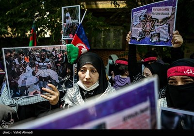 تجمع در محکومیت جنایات رژیم صهیونیستی در مقابل سفارت فلسطین در تهران