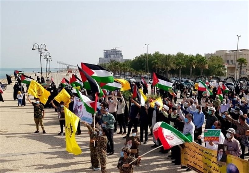 تجمع بوشهری‌ها در دفاع از مردم مظلوم فلسطین در کنار خلیج فارس به روایت تصویر