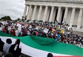 مظاهرة حاشدة فی واشنطن تندیداً بجرائم الکیان الصهیونی بحق الفلسطینیین