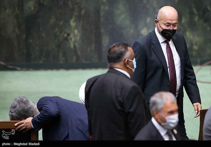 برهم صالح رئیس جمهور عراق در مراسم تحلیف آیت‌الله سیدابراهیم رئیسی رئیس‌جمهور