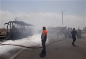 آتش‌سوزی صددرصدی اتوبوس مسافری تبریز-کلیبر در اهر/ مسافران به‌ موقع تخلیه شدند