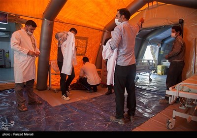 آماده سازی بزرگترین بیمارستان سیار کشور توسط نیروی زمینی سپاه در کرمانشاه