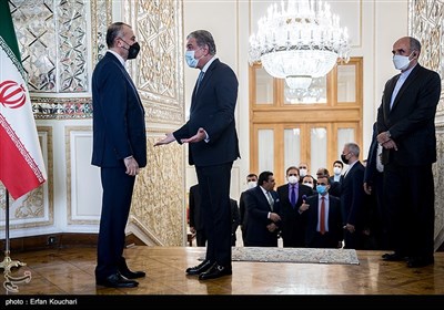 دیدار شاه محمود قریشی وزیر خارجه پاکستان با حسین امیرعبداللهیان وزیر امور خارجه جدید جمهوری اسلامی ایران