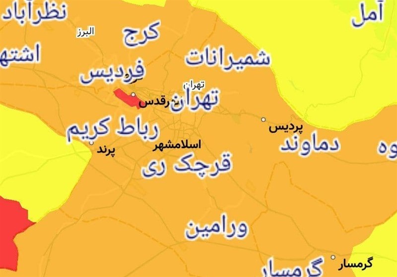 جدیدترین رنگ بندی شهرهای استان تهران اعلام شد 15 شهرستان نارنجی و 1 شهرستان قرمز تسنیم