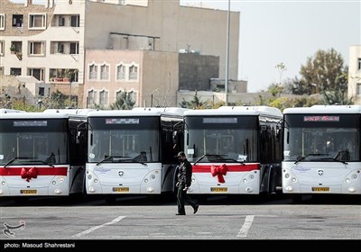 آیین بهره‌برداری از 110 دستگاه اتوبوس در ناوگان حمل‌ونقل عمومی