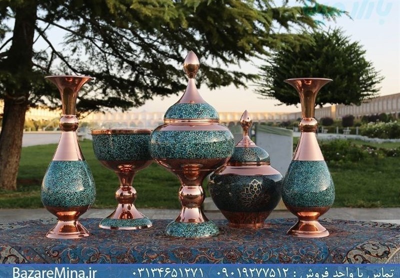 خرید فیروزه کوبی و خاتم کاری اصفهان به همراه ترمه یزد از فروشگاه بازار مینا