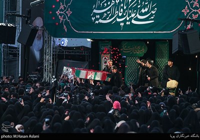 تشییع پیکر مطهر شهید سیدمرتضی رضا قدیری در تجمع عزاداران فاطمی در میدان شهید طهرانی مقدم