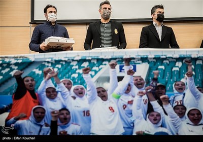 رحمان رضایی , ابراهیم میرزاپور و محمد نصرتی در مراسم بدرقه تیم ملی فوتبال زنان به جام ملت‌های آسیا