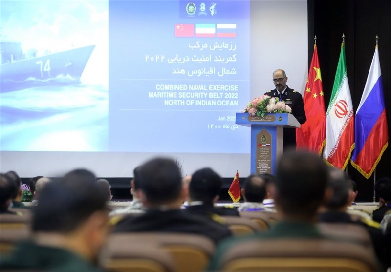 استقبال ناوهای ایرانی از ناوگان چین و روسیه برای رزمایش مرکب کمربند امنیت دریایی 2022
