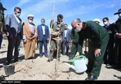 آیین کاشت درخت به همت بسیج سازندگی در اصفهان + تصاویر
