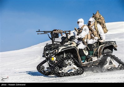 تمرین برف نوردی نیروهای تیپ ویژه صابرین با موتور چهارچرخ شنی دار ATV