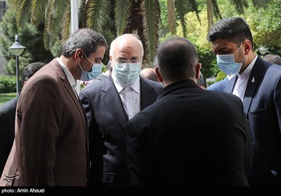  کنفرانس خبری محمدباقر قالیباف رئیس مجلس ایران و محمد الحبوسی رئیس مجلس عراق