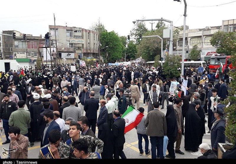 راهپیمایی روز جهانی قدس در هوای ابری استان کرمانشاه برگزار شد