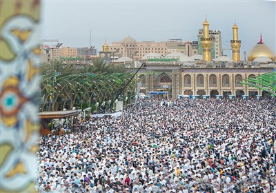 بالصور.. إقامة صلاة عید الفطر المبارک فی منطقة مابین الحرمین الشریفین بکربلاء المقدسة