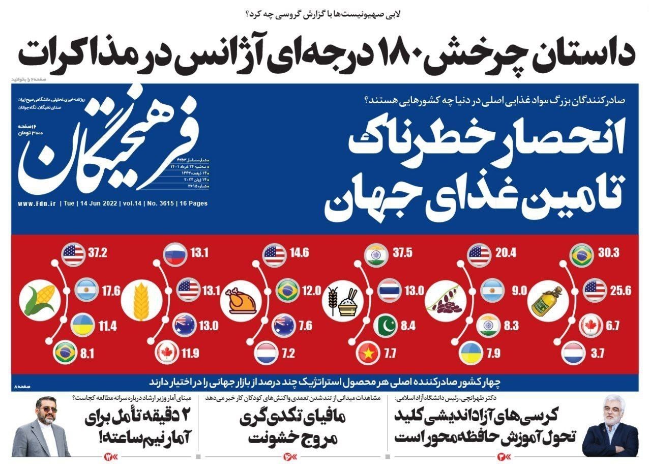 صفحه نخست روزنامه‌های سه شنبه ۲۴ خرداد ماه