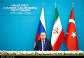 رجب طیب اردوغان رئیس جمهور ترکیه در کنفرانس خبری اجلاس سه جانبه  آستانه