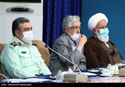 غلامعلی حدادعادل و سردار اشتری در جلسه شورای عالی انقلاب فرهنگی