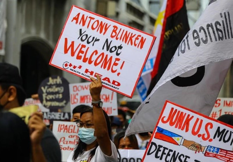 تظاهرات علیه حضور بلینکن در فیلیپین