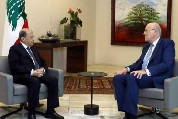 نجیب میقاتی برای گفتگو درباره تشکیل دولت لبنان به دیدار عون رفت