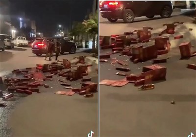  واژگونی کامیون حامل مشروبات الکلی در عربستان سعودی 