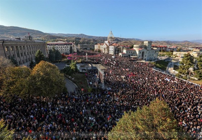 تظاهرات گسترده شهروندان ارمنی در پایتخت قره باغ