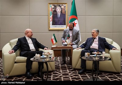 یدار صالح قوجیل رئیس مجلس امت الجزایر با محمدباقر قالیباف رئیس مجلس شورای اسلامی