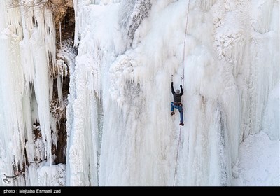 Frozen Waterfall Draws Athletes to Climb Chandeliers of Ice in Iran