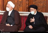 سیدابراهیم رئیسی رئیس جمهور و حجت الاسلام محسنی اژه ای رئیس قوه قضائیه  در مراسم سی و چهارمین سالگرد ارتحال امام خمینی (ره)