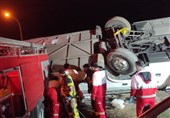واژگونی دوباره اتوبوس اسکانیا در آزادراه قزوین-کرج با 3 کشته و 17 مصدوم + تصاویر