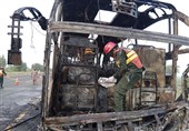 Bus Engulfed in Flames after Hitting Van in Pakistan, Killing 18 People, Injuring 13 Others