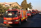 ناوگان خودرویی آتش‌نشانی قزوین رژه رفت + تصاویر
