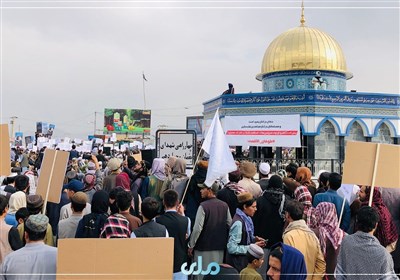  شهروندان پایتخت افغانستان، تجمع ضد صهیونیستی را در کنار نماد «مسجدالاقصی» برپا کردند 