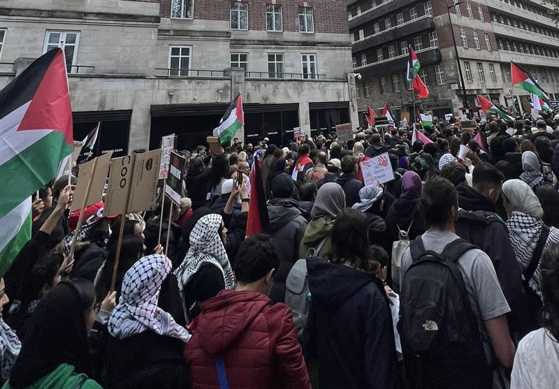 تظاهرات در لندن علیه اشغالگری رژیم صهیونیستی و درخواست برای آتش‌بس