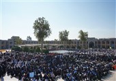 اجتماع 12 هزار نفری دانش‌آموزان در حرم شاهچراغ/ همدردی با دانش‌آموزان فلسطینی + تصاویر