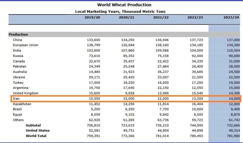ایران با تولید 14میلیون‌تنی سیزدهمین تولیدکننده گندم دنیا شد