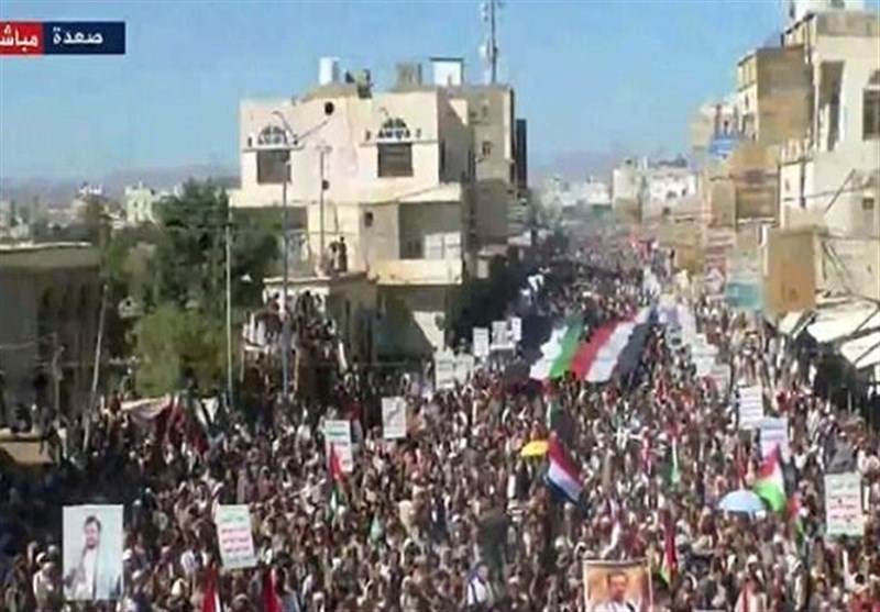 تظاهرات گسترده مردم صعده یمن در حمایت از غزه