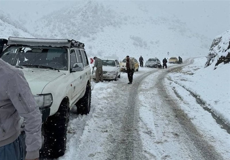 بارش سنگین برف در گردنه ژالانه کردستان/ احتمال ریزش بهمن در ارتفاعات و گردنه‌ها + فیلم