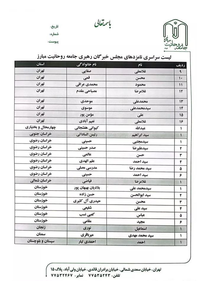فهرست سراسری نامزدهای جامعه روحانیت در انتخابات مجلس خبرگان 3