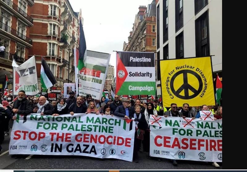 للأسبوع الـ 19.. شوارع لندن تکتظ بالحشود نصرة لغزة ورفضا للحرب