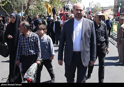 محسن منصوری معاون اجرایی رئیس جمهور در راهپیمایی روز قدس و تشییع پیکر شهدای حمله رژیم صهیونیستی