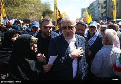 جواد اوجی وزیر نفت در راهپیمایی روز قدس و تشییع پیکر شهدای حمله رژیم صهیونیستی