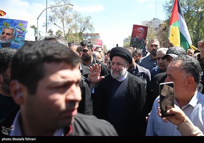 سید ابراهیم رئیسی،رئیس جمهور در راهپیمایی روز قدس و تشییع پیکر شهدای حمله رژیم صهیونیستی