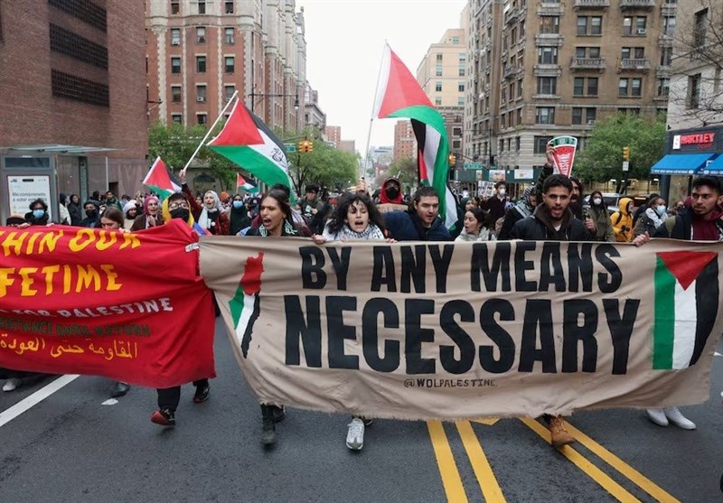 تجمع بزرگ حمایت از فلسطین مقابل دانشگاه یِیل آمریکا