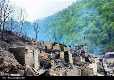 خسارات آتش سوزی در روستای گردشگری امام‌زاده ابراهیم شفت - گیلان