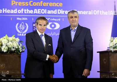 محمد اسلامی، رئیس سازمان انرژی اتمی و رافائل گروسی، مدیرکل آژانس بین‌المللی انرژی اتمی