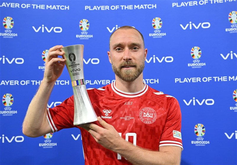 اریکسن بهترین بازیکن دیدار دانمارک و صربستان لقب گرفت
