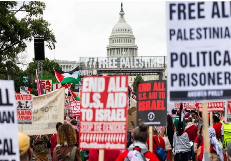 مظاهرات حاشدة فی واشنطن احتجاجا على زیارة نتنیاهو وتندیدا بالمجازر بحق غزة