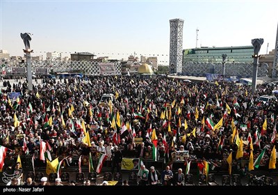 تجمع محکومیت ترور سید حسن نصرالله و قدردانی از عملیات وعده صادق 2 در میدان امام حسین(ع)