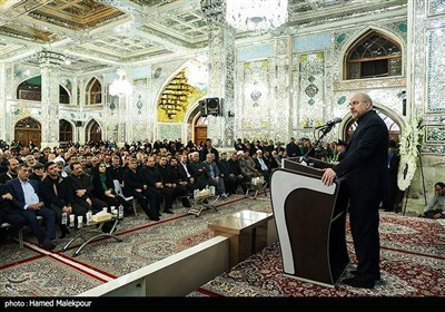 محمدباقر قالیباف رئیس مجلس شورای اسلامی در مراسم چهلمین روز درگذشت جانباختگان حادثه معدن طبس