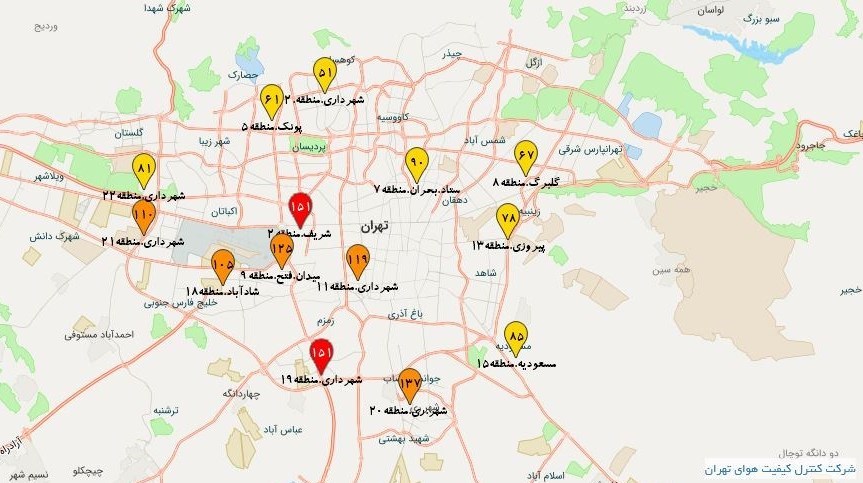 شرکت کنترل کیفیت هوا , کیفیت هوای تهران , 